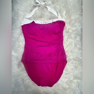 Ralph Lauren one piece bathing suit halter pink and white size 10